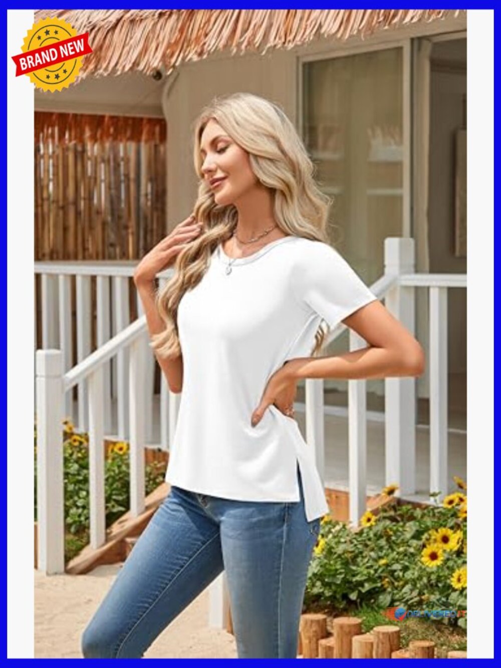 Summer Casual Short Sleeve T-Shirt with Side Split, Loose Fit - Picture 3 of 7